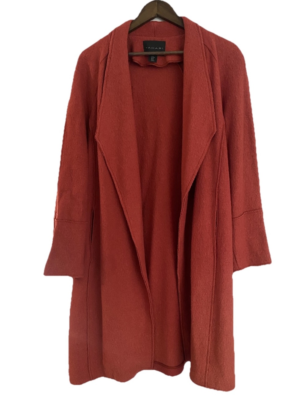 Tahari Rust Orange Open Front Wool-Blend Sweater Coat Women’s Size Medium